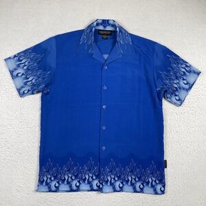 Sapphire Lounge Shirt Mens Medium Blue Flames Bowler Party Casual Travel‎ Club